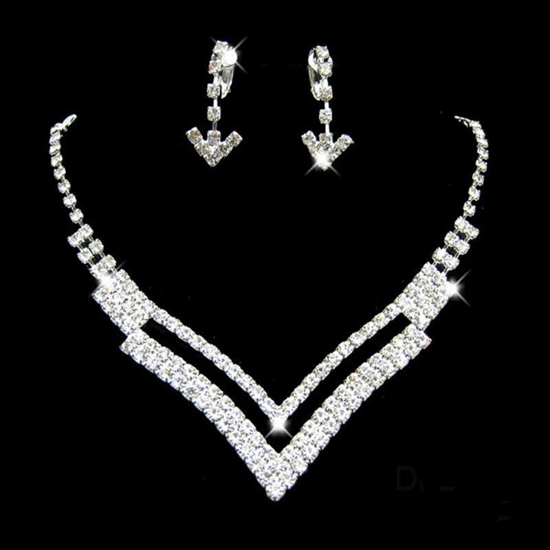 AINAMEISI Luxury Crystal Bridal Jewelry Sets Rhinestone Silver Plated Wedding Acessories Charm Necklace Earrings Sets For Women