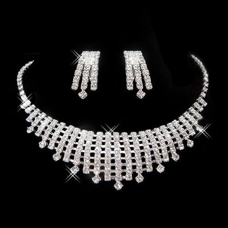AINAMEISI Luxury Crystal Bridal Jewelry Sets Rhinestone Silver Plated Wedding Acessories Charm Necklace Earrings Sets For Women