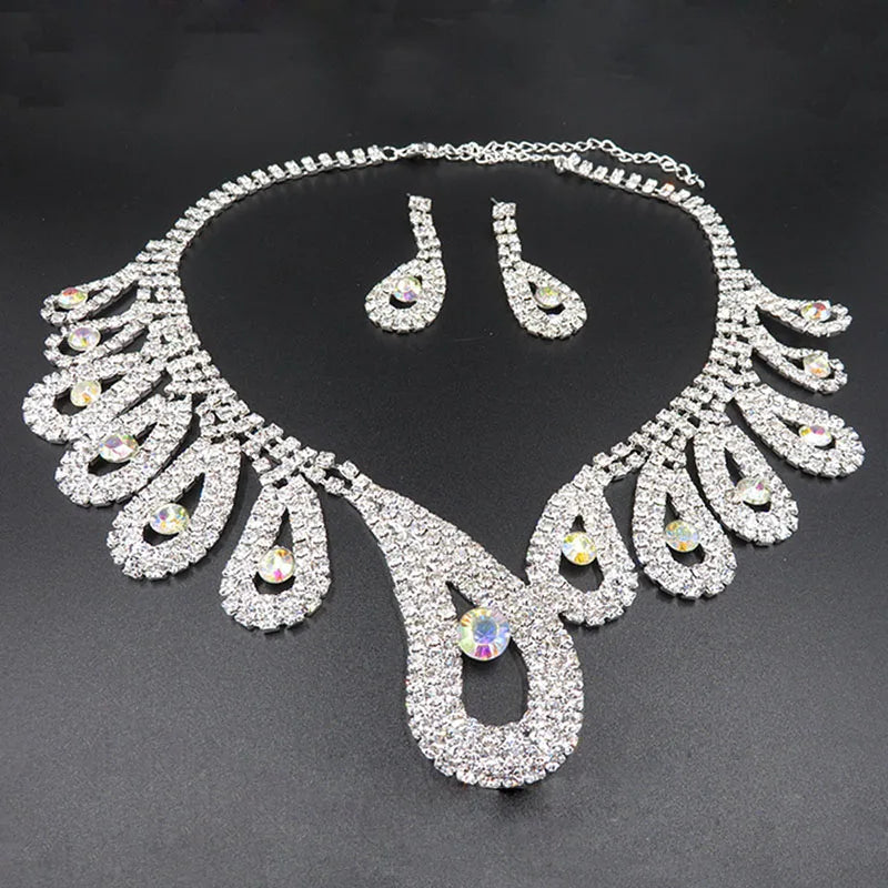 AINAMEISI Luxury Crystal Bridal Jewelry Sets Rhinestone Silver Plated Wedding Acessories Charm Necklace Earrings Sets For Women