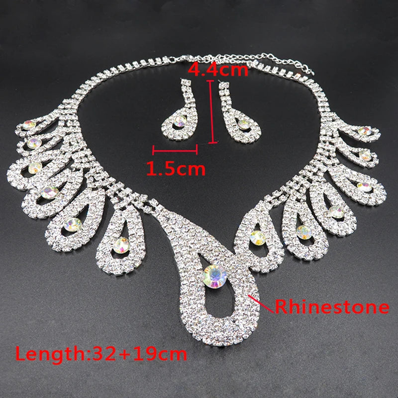 AINAMEISI Luxury Crystal Bridal Jewelry Sets Rhinestone Silver Plated Wedding Acessories Charm Necklace Earrings Sets For Women