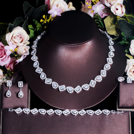 AAA Luxury Fine Jewelry Sets for African Women Latest Cubic Zirconia Diamond Tear Drop Earrings Necklace for Party Wedding Gift