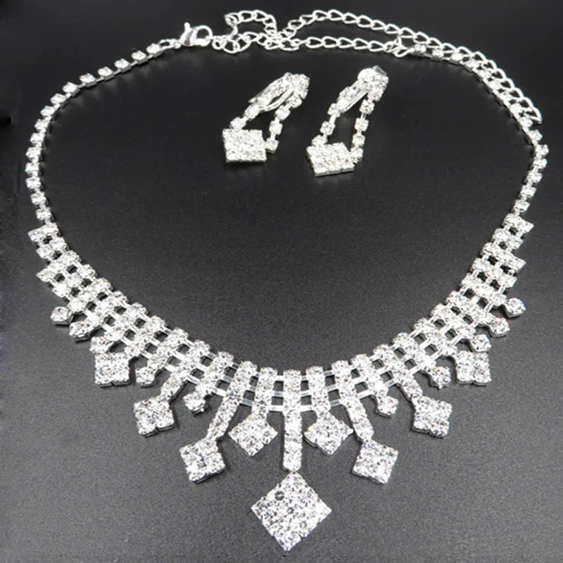 AINAMEISI Luxury Crystal Bridal Jewelry Sets Rhinestone Silver Plated Wedding Acessories Charm Necklace Earrings Sets For Women