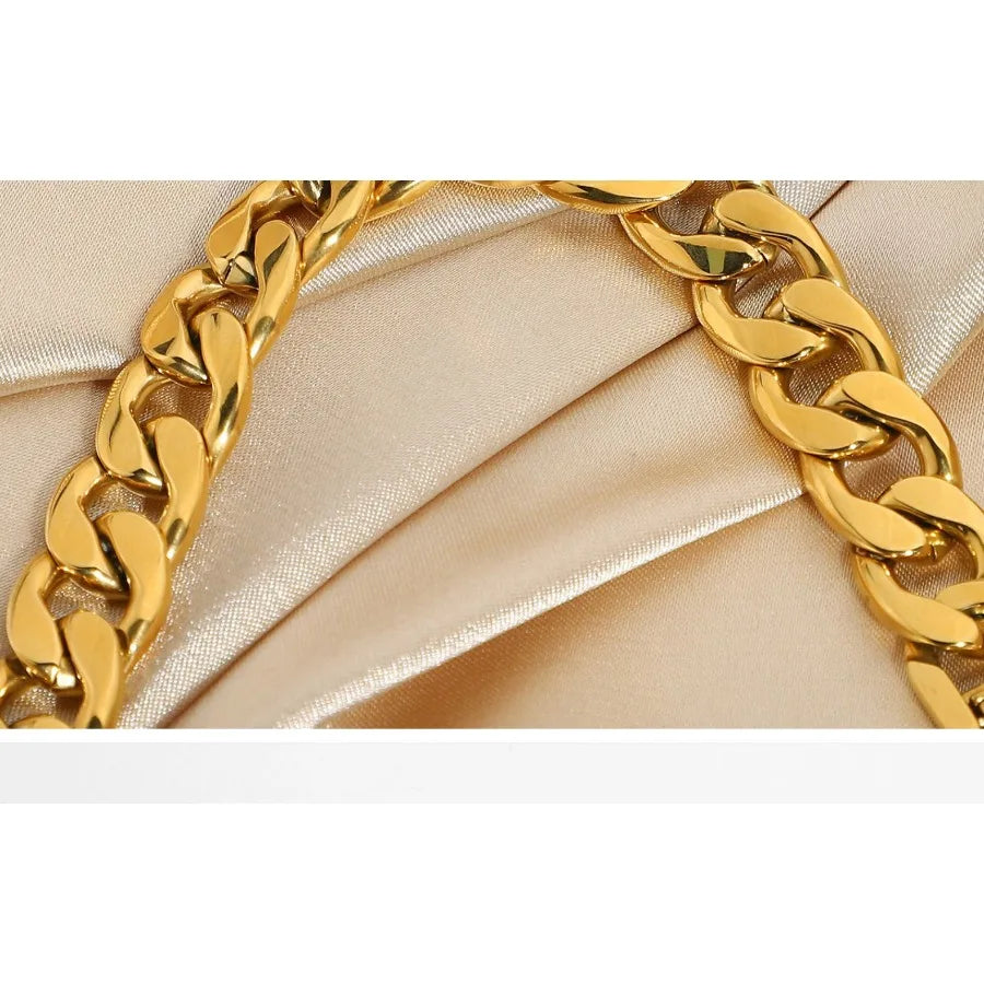 12mm Large Flat Curb Necklace Simple 18k Gold Plated Stainless Steel Choker Necklace Jewelry