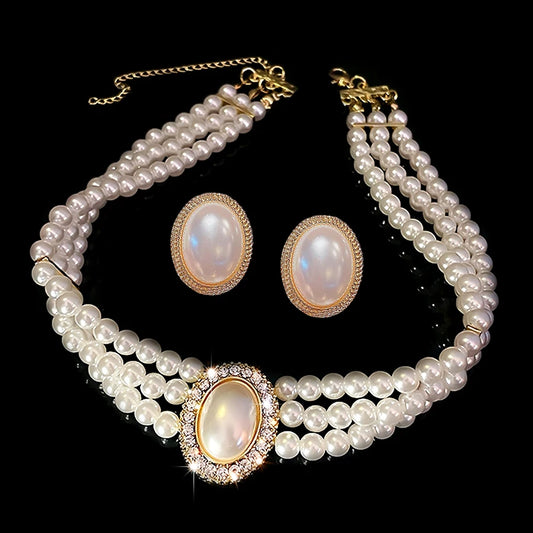 AINAMEISI 3pcs Fashion Bridal White Multi-Layers Imitation Pearl Necklace Set Dress Wedding Accessories
